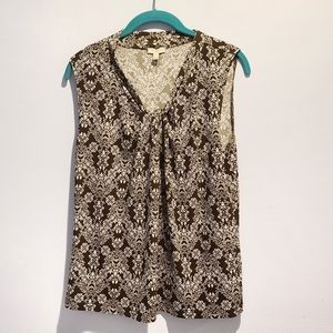 Talbots Petite Brown and White Print Top
